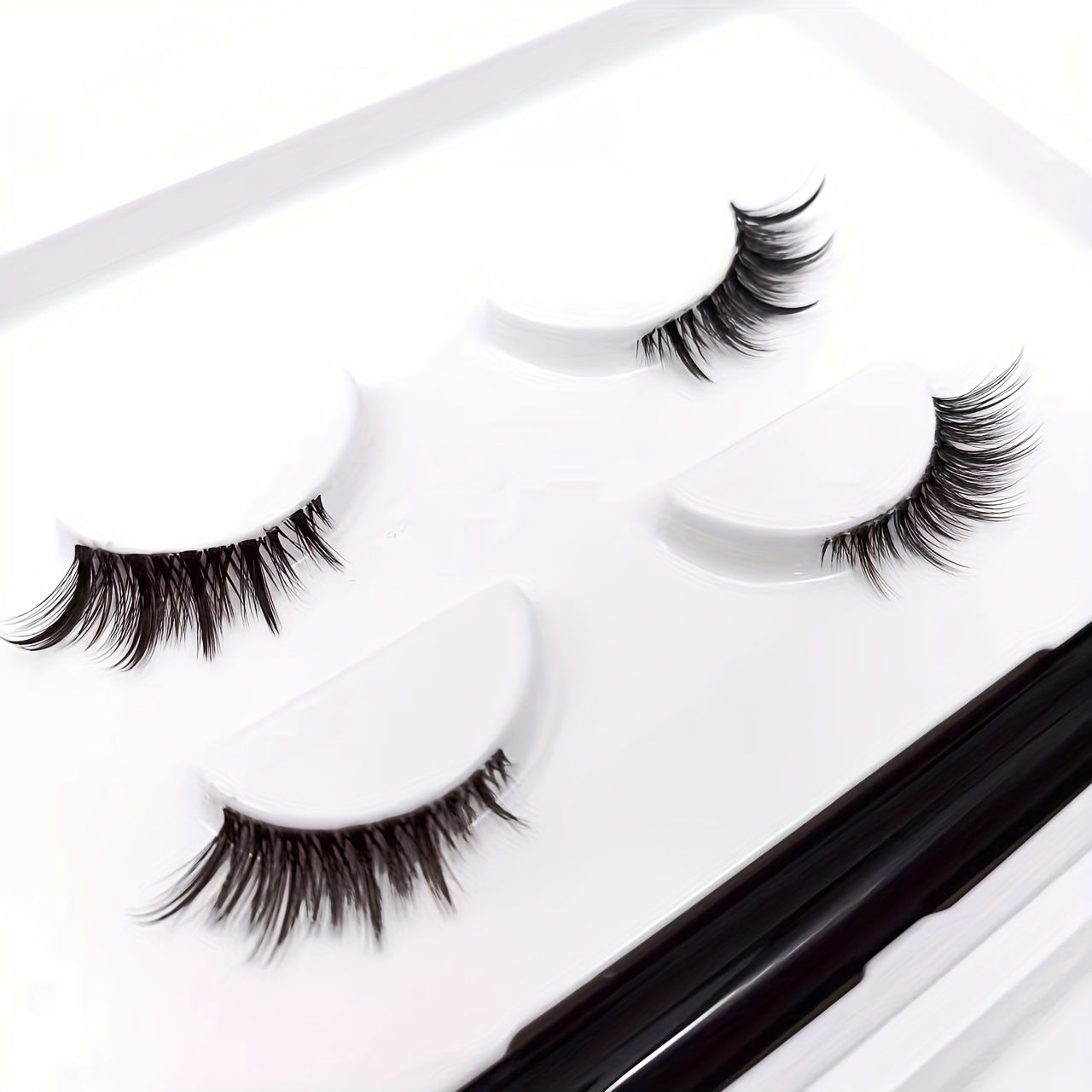 2 Pairs Half Lashes & Eyeliner Set Clear Band Fishtail Crisscross Style