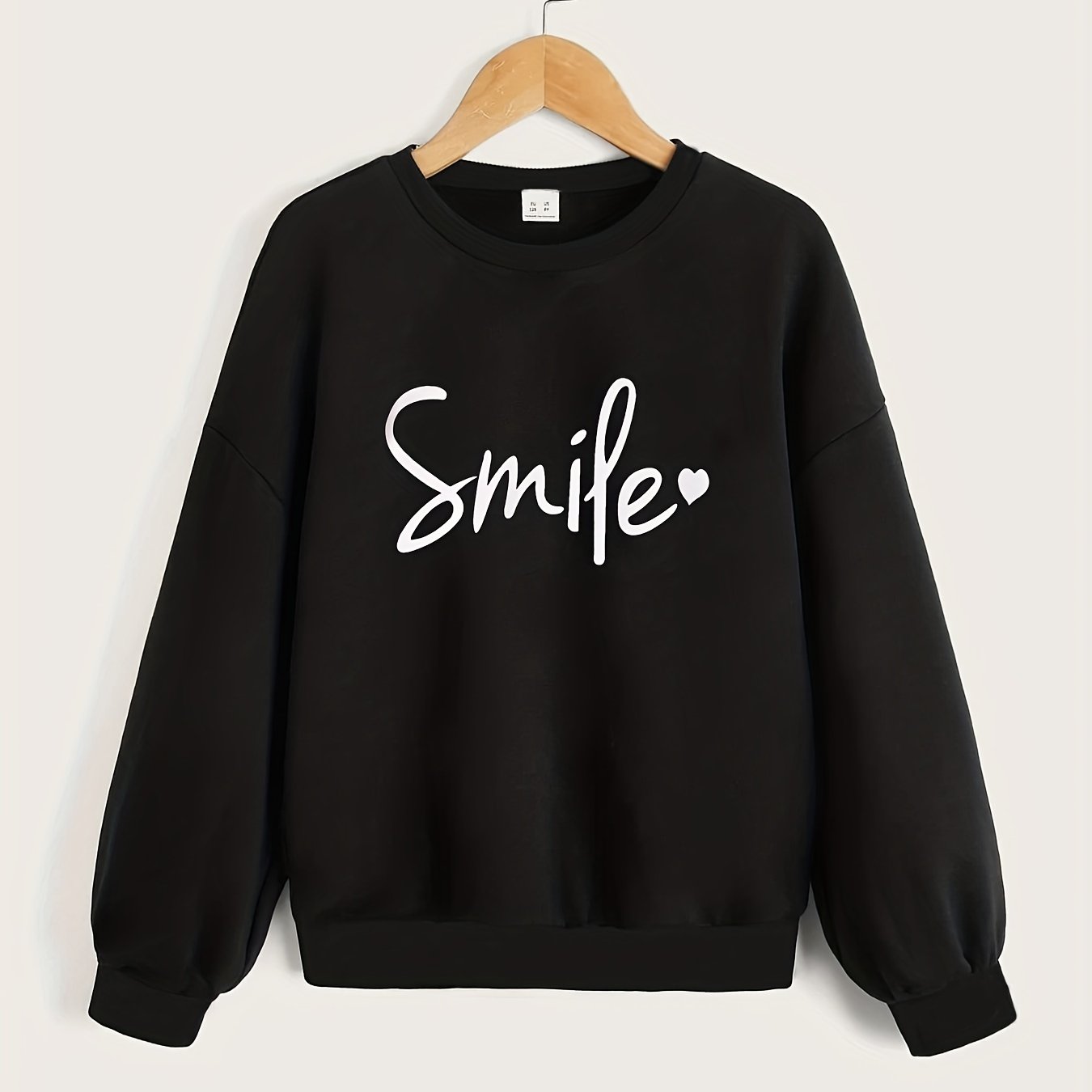 Girls' Smile Letter Print Pullovers Crew Neck Sweatshirt