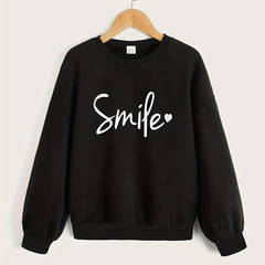 Girls' Smile Letter Print Pullovers Crew Neck Sweatshirt