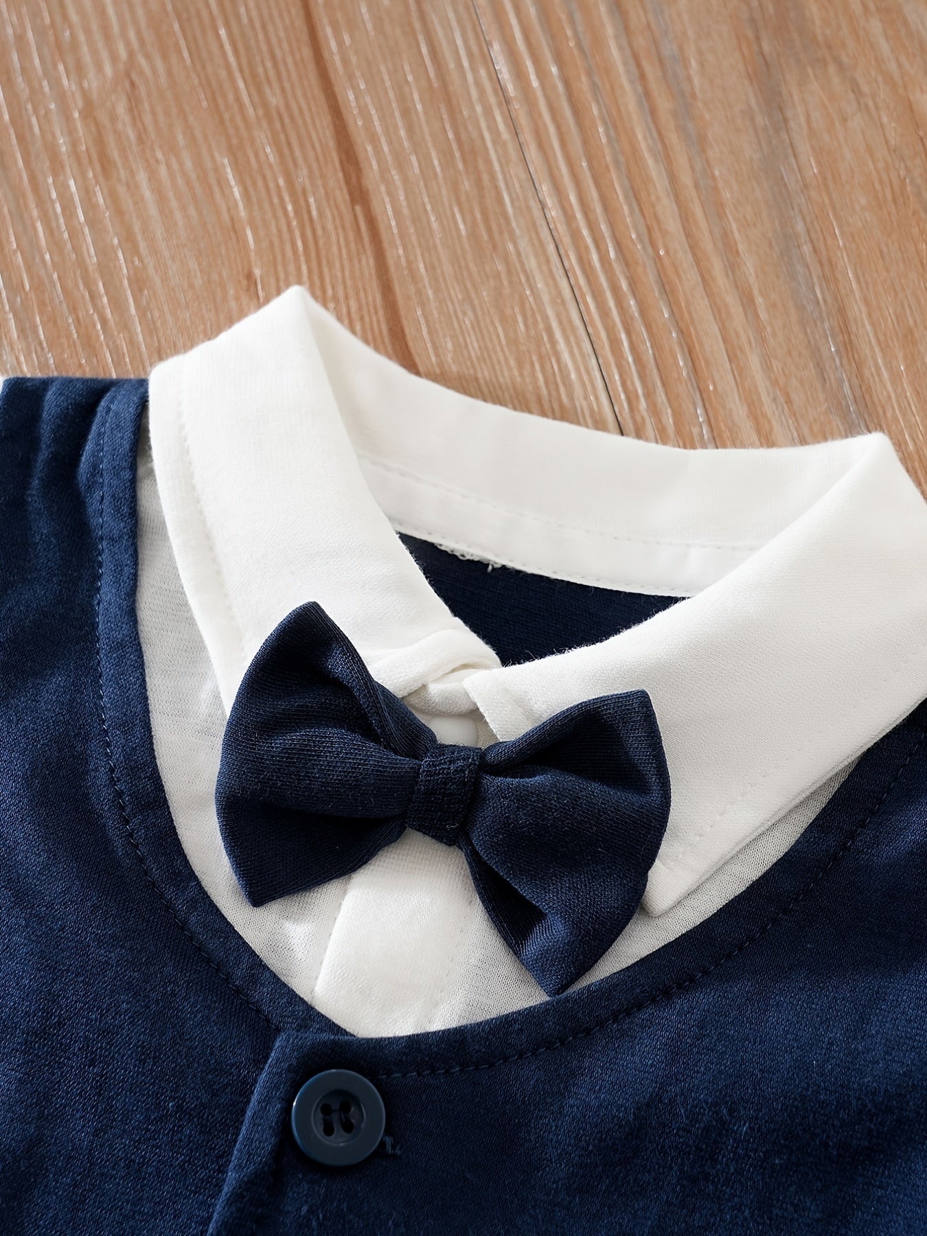 Baby Boys Plaid Tuxedo Romper With Bowtie
