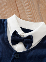 Baby Boys Plaid Tuxedo Romper With Bowtie