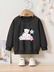 Adorable Bears Print Girls Casual Pullover Sweatshirt Long Sleeve Crew Neck Tops