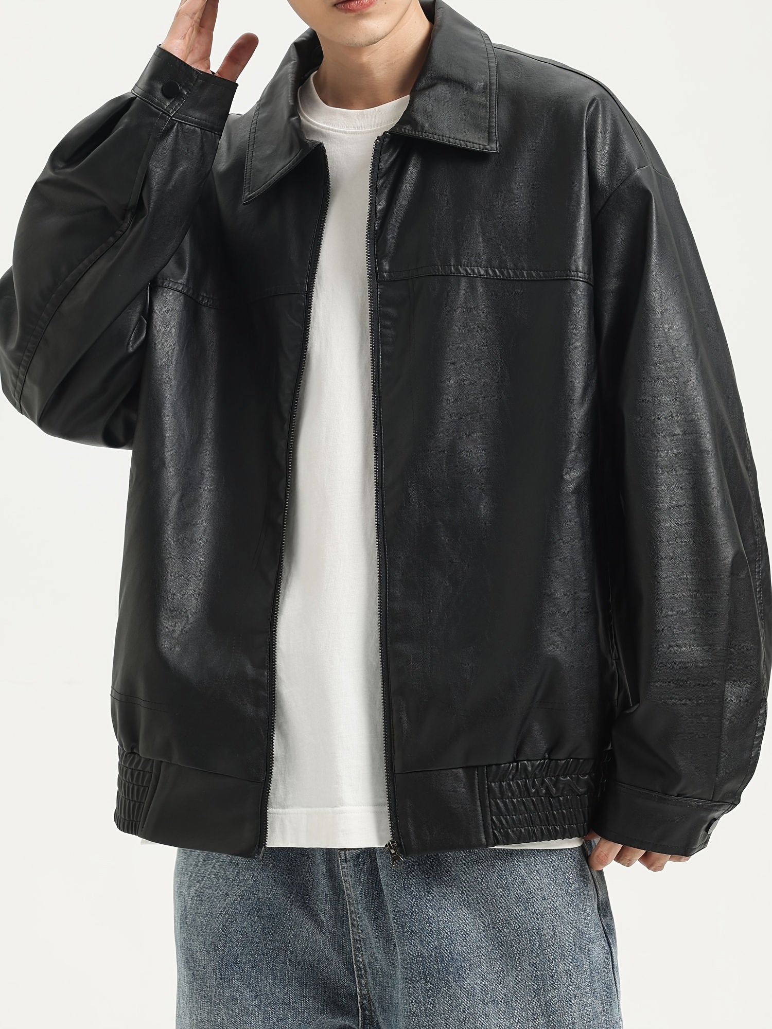 Men's Vintage Lapel Collar PU Leather Jacket