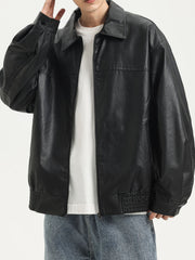 Men's Vintage Lapel Collar PU Leather Jacket