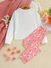 Moon Elephant Pattern Kid's Pajamas Set Letter Print PJ Set