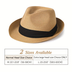Short Brim Sun Hat Foldable Straw Jazz Hat Fedora Cap Outdoor Beach Hat