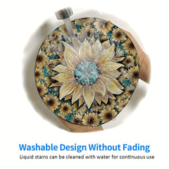 Boho Sunflower & Turquoise Round Mouse Pad Non Slip Base Mousepad