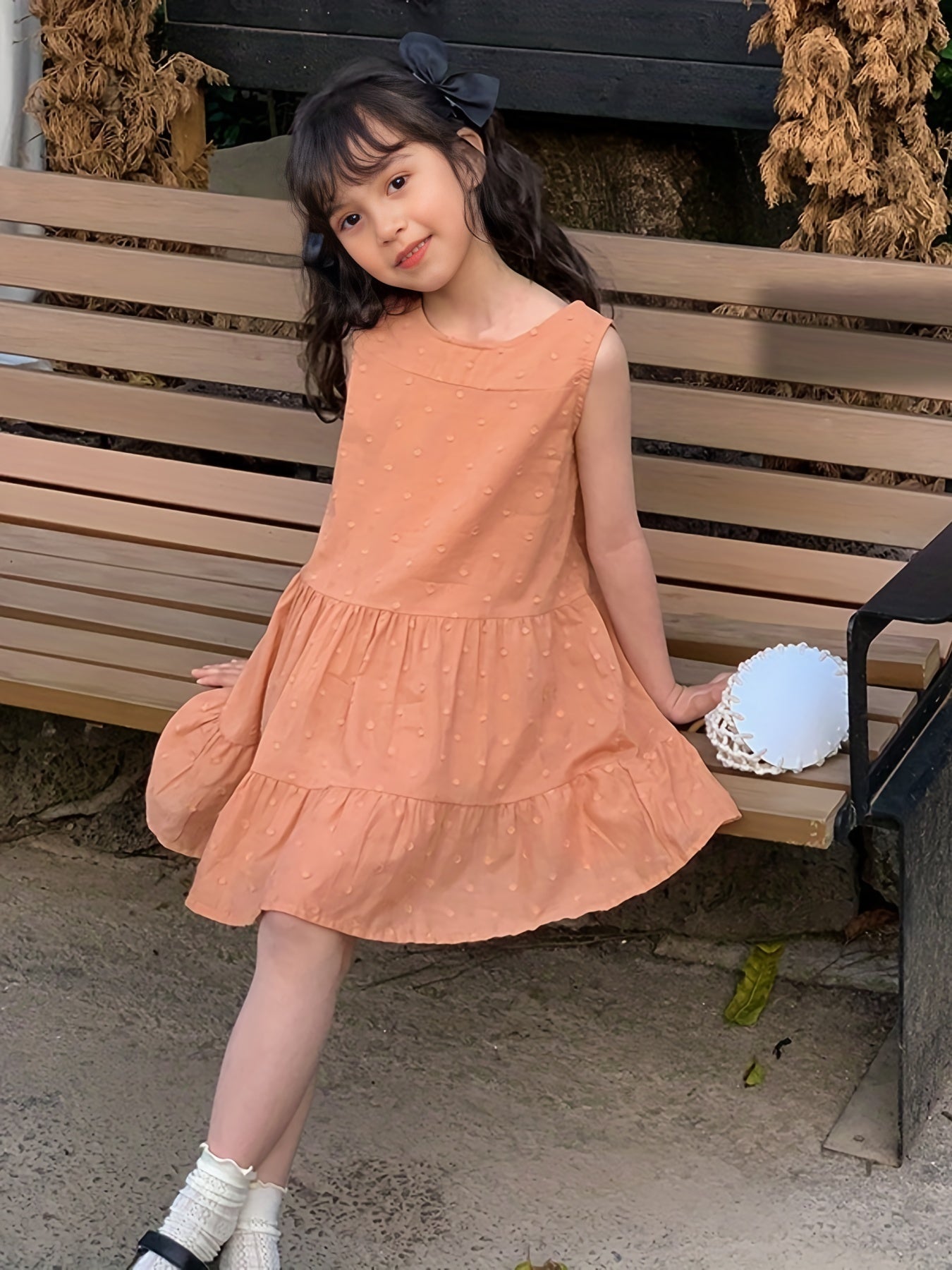 Girl's Polka Dot Princess Dress Sleeveless Crew Neck Summer Clothing