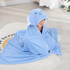 Kids Coral Velvet Hooded Bath Towel Absorbent Wearable Bathroom Supplies