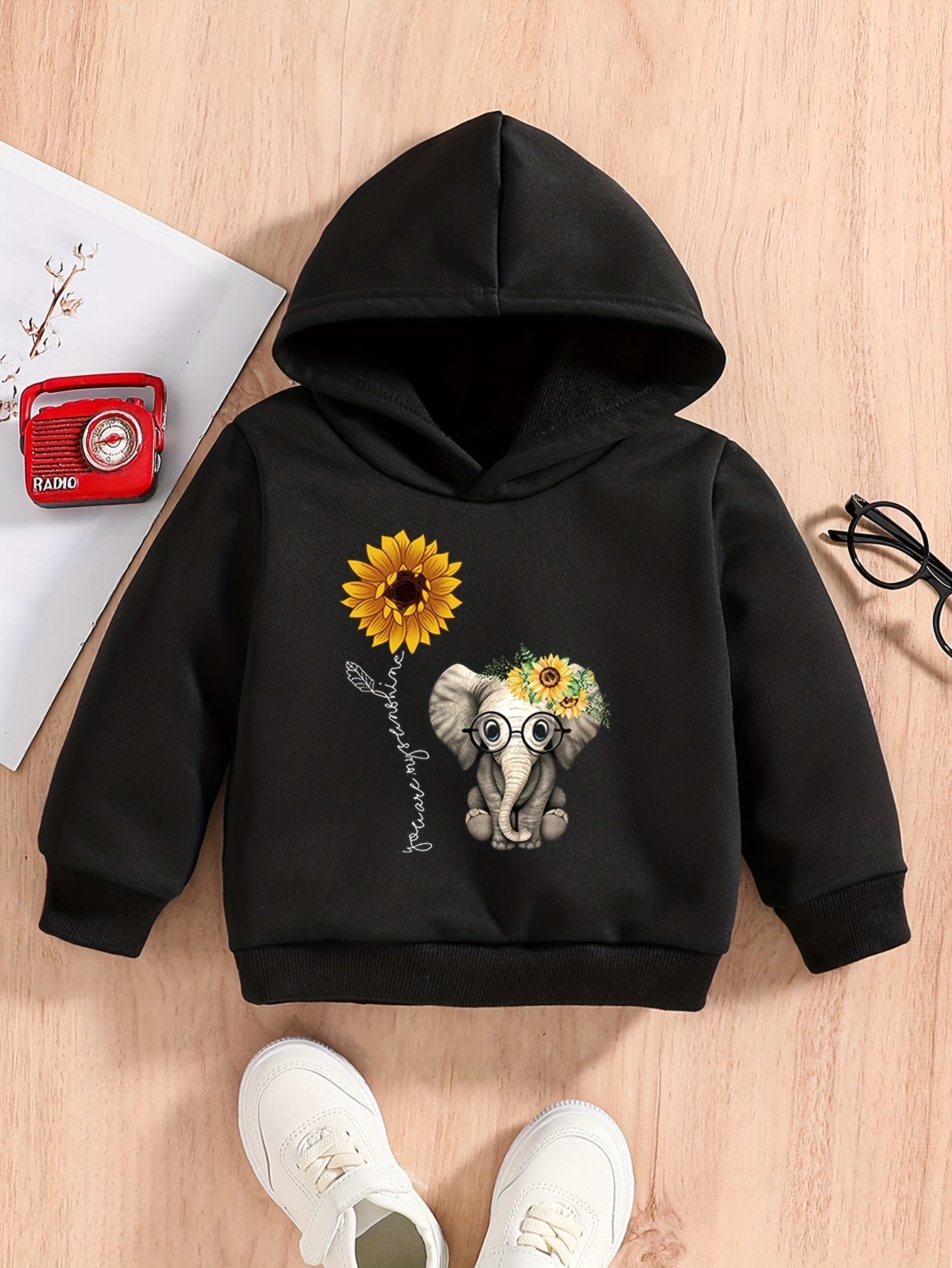 Baby Flower & Elephants Graphic Sweatshirt Kids Spring Autumn Hoodie Top