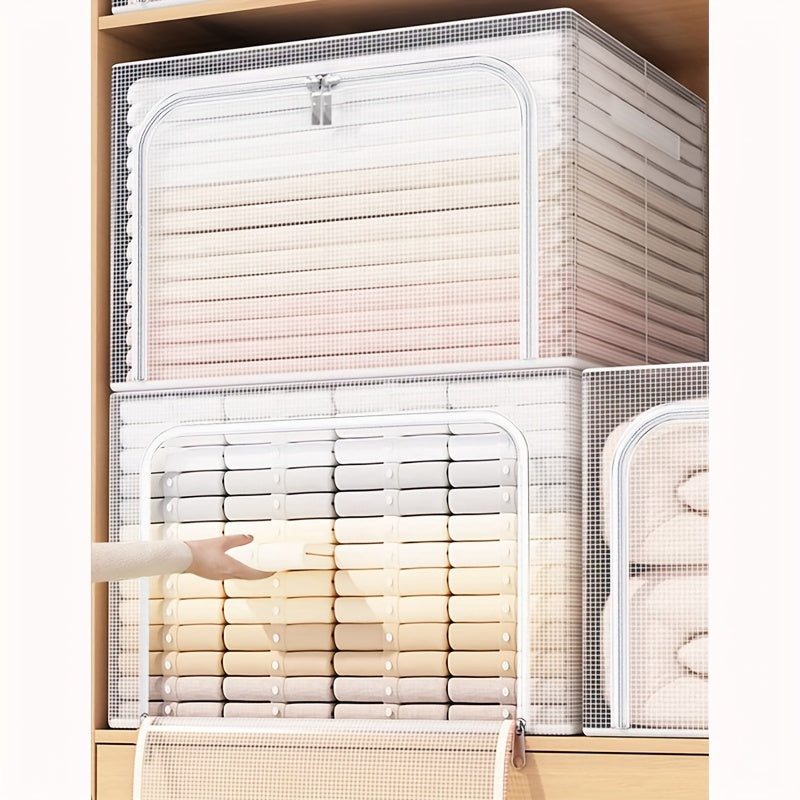 Zippered Folding Clothes Storage Box with Handles & Support Rack
