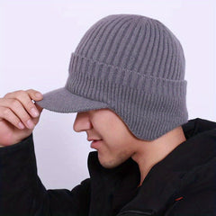 Men's Thick Wool Baseball Cap - Warm Knitted With Brim