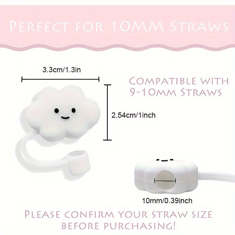 7pcs Cartoon Straw Tip Covers Reusable Silicone Straw Stoppers Cup Accessories