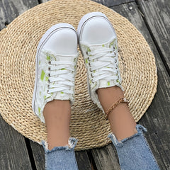 Women's Flat Canvas Sneakers Lace Up Low Top Trainers Casual Shoes