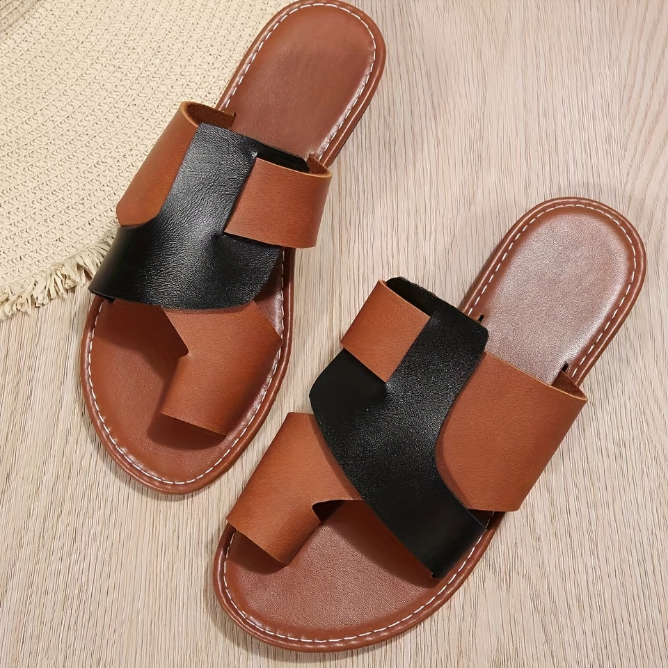 Women's Cross Strap Slippers Faux Leather Flat Beach Shoes
