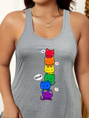 Colorful Cat Print Nightdress Tank Sleep Dress