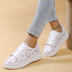 Women's Floral Print Flat Shoes Lace Up Low Top Sneakers