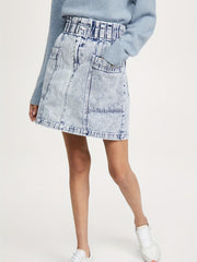 Button Front Denim Skirt with Pockets