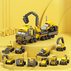 10pcs Mini Construction Vehicle Building Block Set Excavator Dump Truck Backhoe