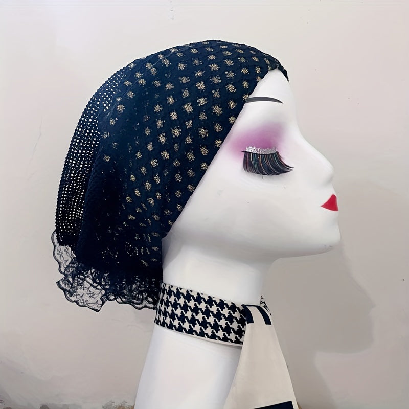 Lace Mesh Turban Cap Vintage Head Wrap Beanie Women Ramadan Bonnet