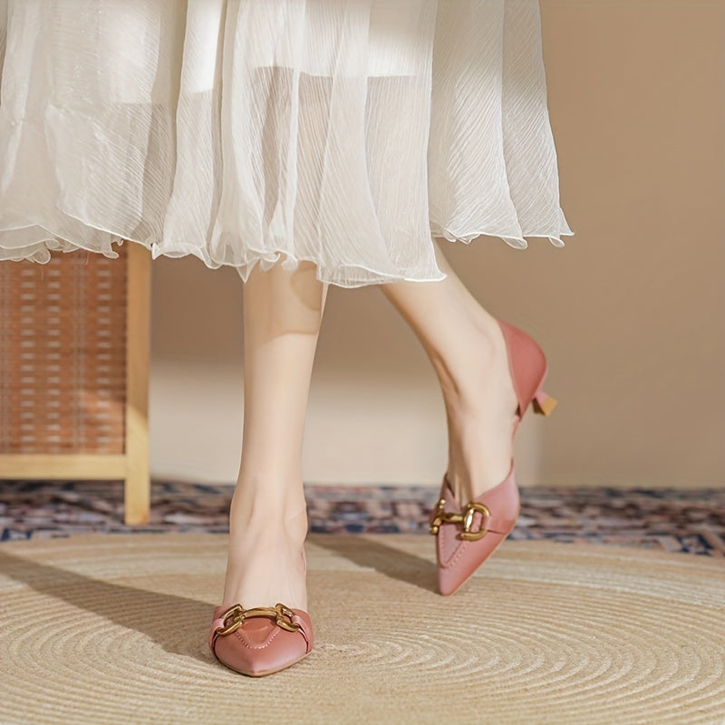 Metal Decor Kitten Heels Point Toe Pumps