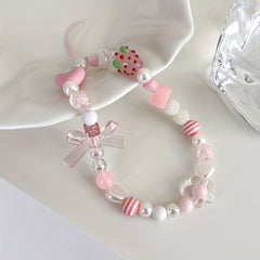 Strawberry Beaded Phone Chain Key Ring Lanyard Strap