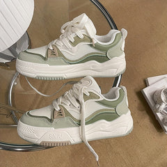 Women's Breathable Mesh Sneakers Lace Up Colorblock Shoes Platform