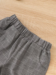 2pcs Baby Boys Round Neck T shirt & Plaid Shorts Set