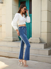 High Rise Flare Leg Jeans Stretchy Solid Bootcut Jeans
