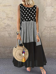 Polka Dot Splicing Maxi Dress Women's Clothing