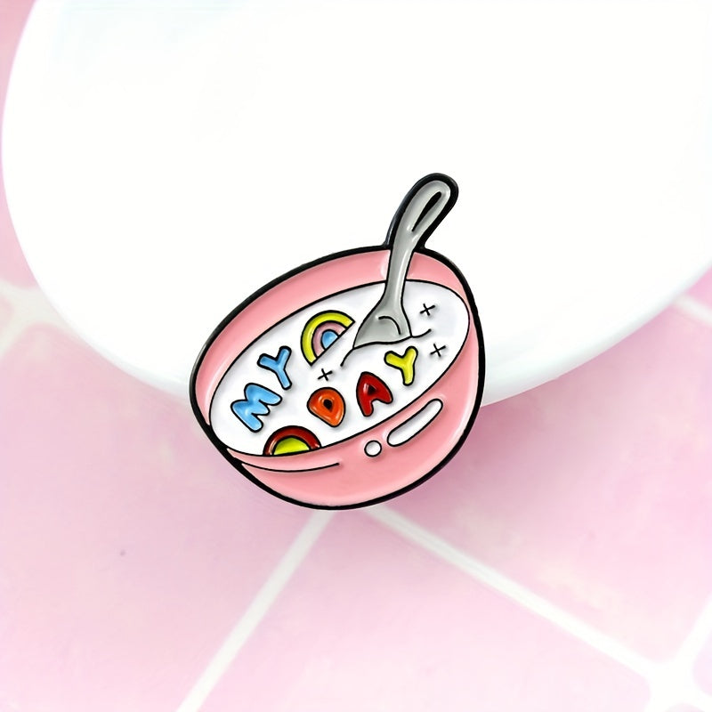 Cartoon Milk Bowl Brooch for Kids - Cute Food Pin for Clothes