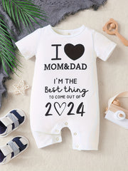 Baby I Love My Mom & Dad Printed Romper Cute Jumpsuit