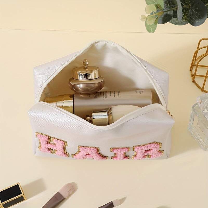 Chenille Letter Cosmetic Bag Zipper Pouch Waterproof Makeup Organizer