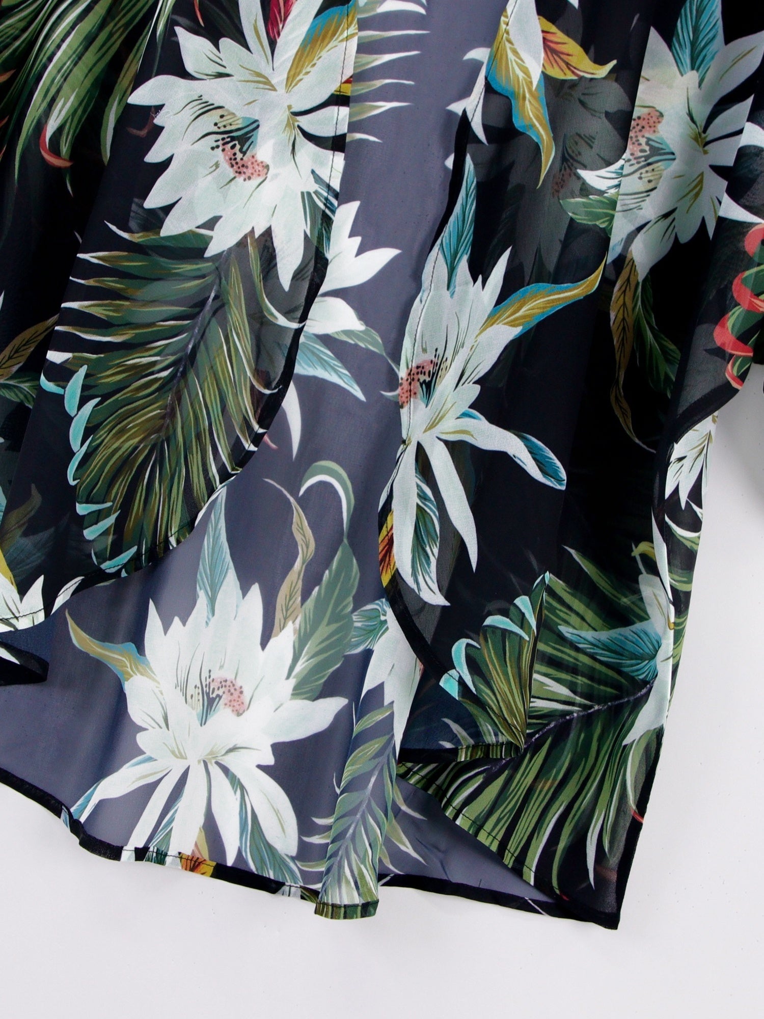 Floral Print Cover Up Shirt V Neck Loose Fit Half Sleeves Beachwear