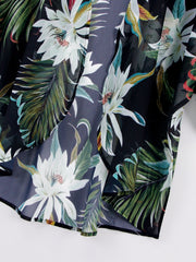 Floral Print Cover Up Shirt V Neck Loose Fit Half Sleeves Beachwear