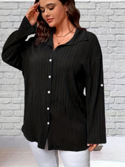 Button Up Roll Up Sleeve Blouse