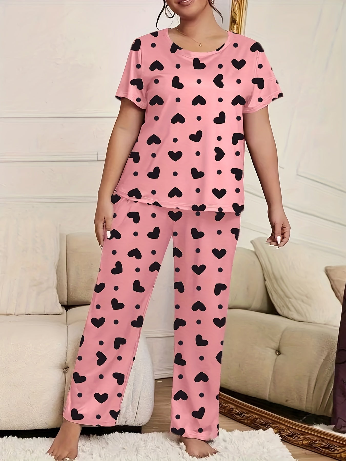 Lounge Set Women's Heart & Polka Dot Pajama Two Piece Set
