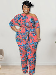 Geometric Print One Shoulder High Waist Jumpsuit
