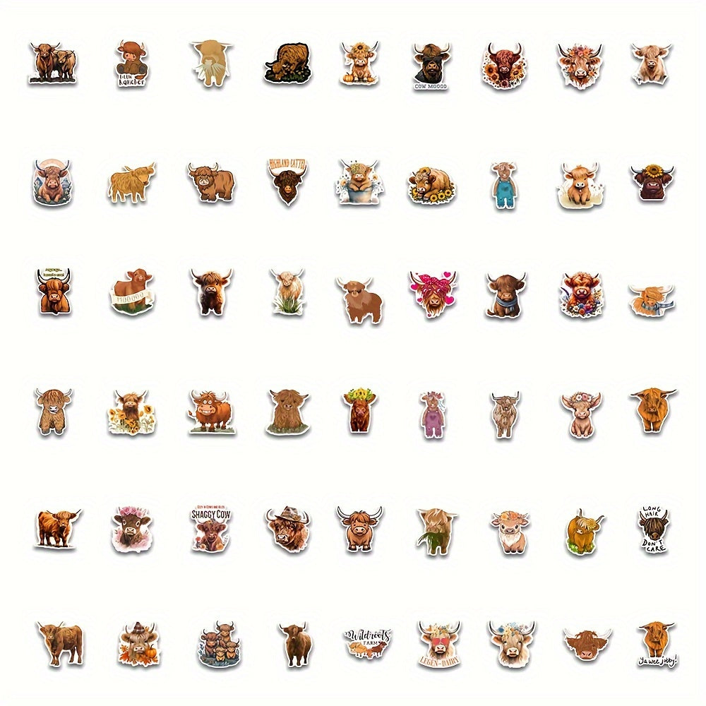 54pcs Highland Cattle Graffiti Animal Stickers for Laptop Luggage Bike