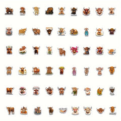 54pcs Highland Cattle Graffiti Animal Stickers for Laptop Luggage Bike