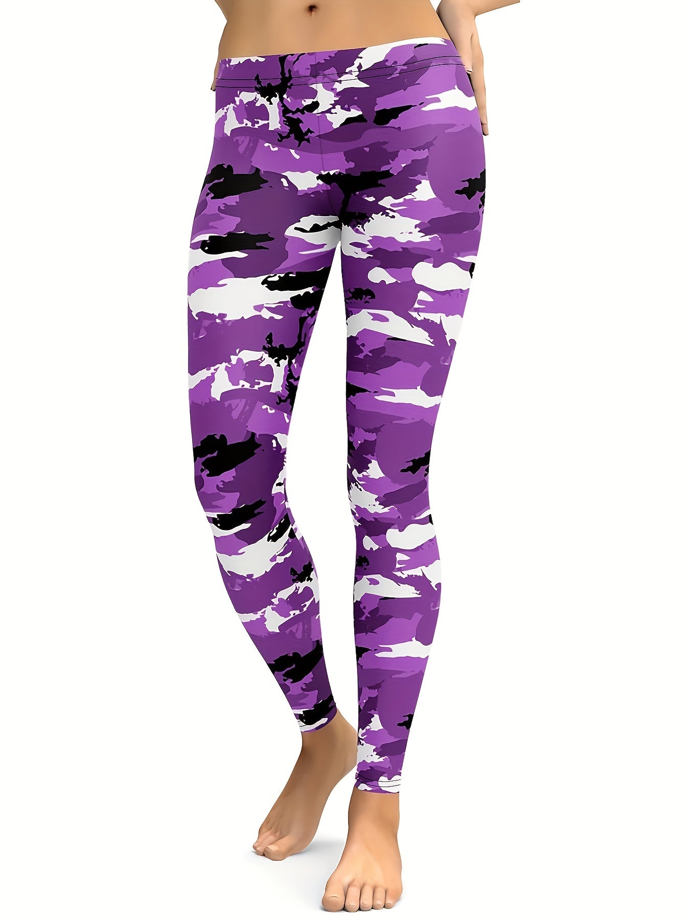 Camo Print High Waist Yoga Leggings Stretchy Workout Pants