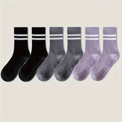6 Pairs Striped Yoga Socks Non-slip with Grips for Pilates Barre Fitness