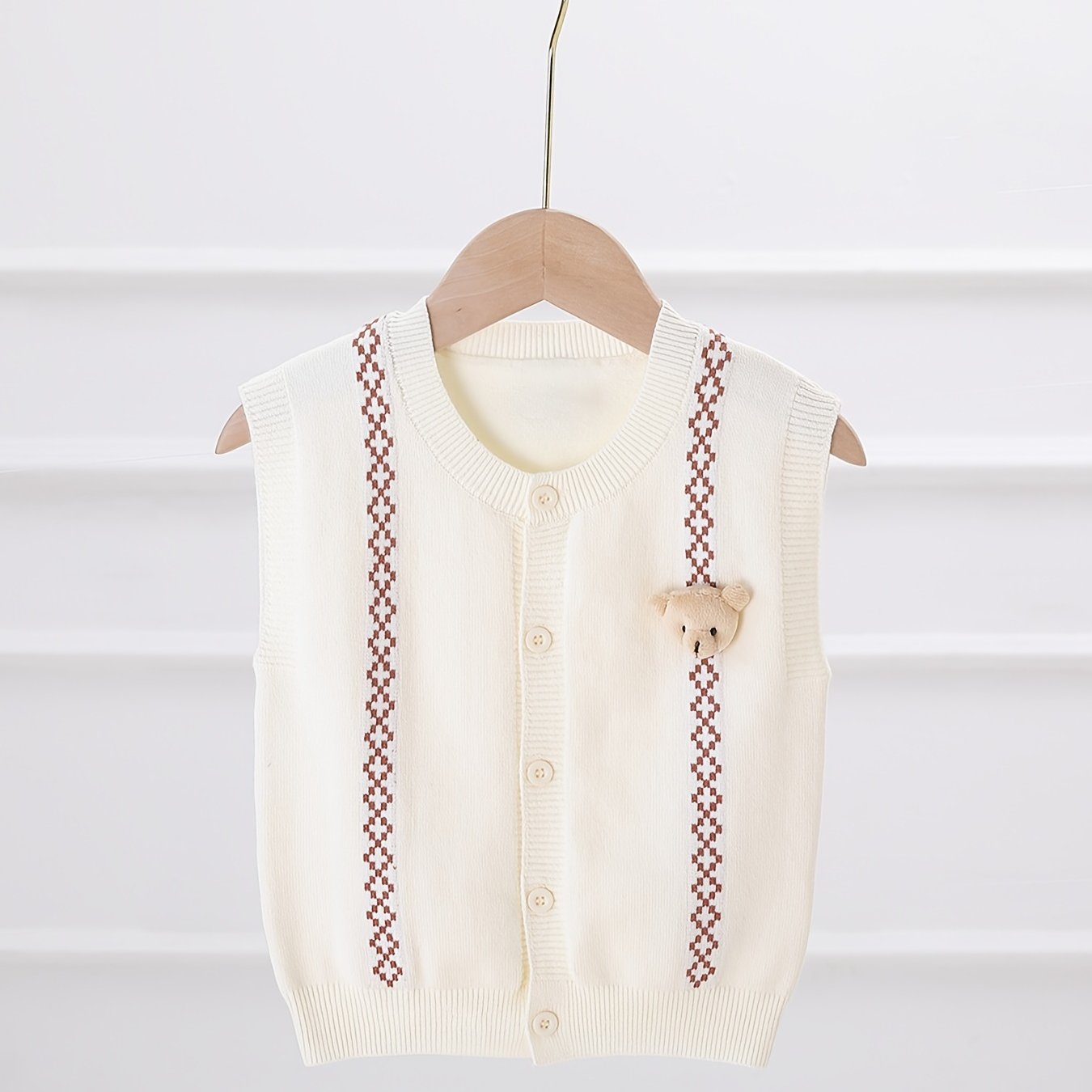 Kids Bear Decor Knitted Sweater Gentleman Vest for Autumn