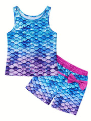 Girls Mermaid Scale Bikini Swimsuit Set Stretch Casual Kids Summer