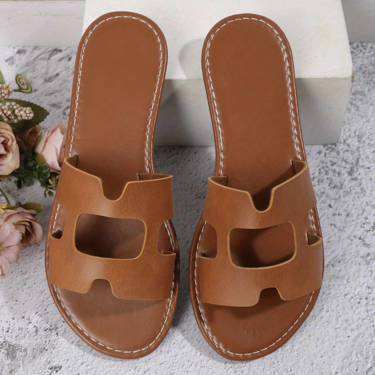 Women's Solid Slip-On Open Toe Sandals Non-Slip Outdoor Casual Slides