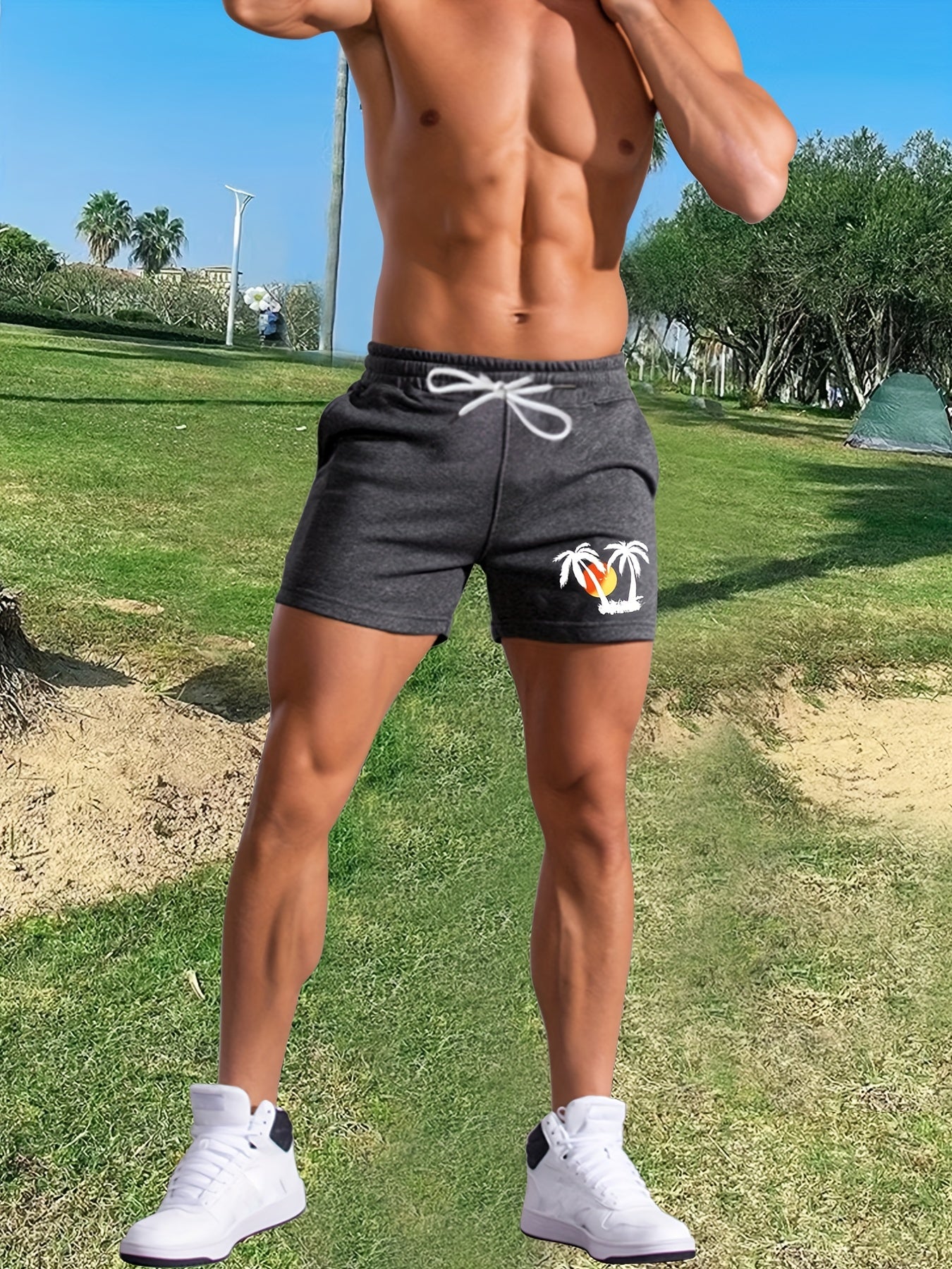 Palm Tree Pattern Graphic Drawstring Shorts Men's Summer Vacation Resort