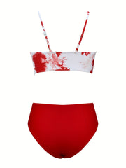 Print Beach Bikini Sets V Neck Spaghetti Straps High Cut Two Pieces Swimsuit