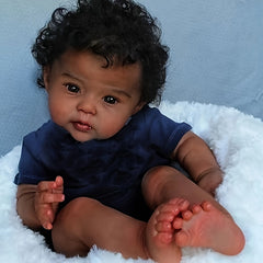 20 Inch Hand Rooted Curly Hair Newborn Doll Dark Brown Skin Soft Touch Dolls