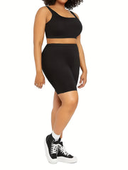 Sporty Shorts Women's Plus Solid High Rise Biker Shorts