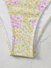 Ditsy Floral Print Bikini Set with Frill Trim